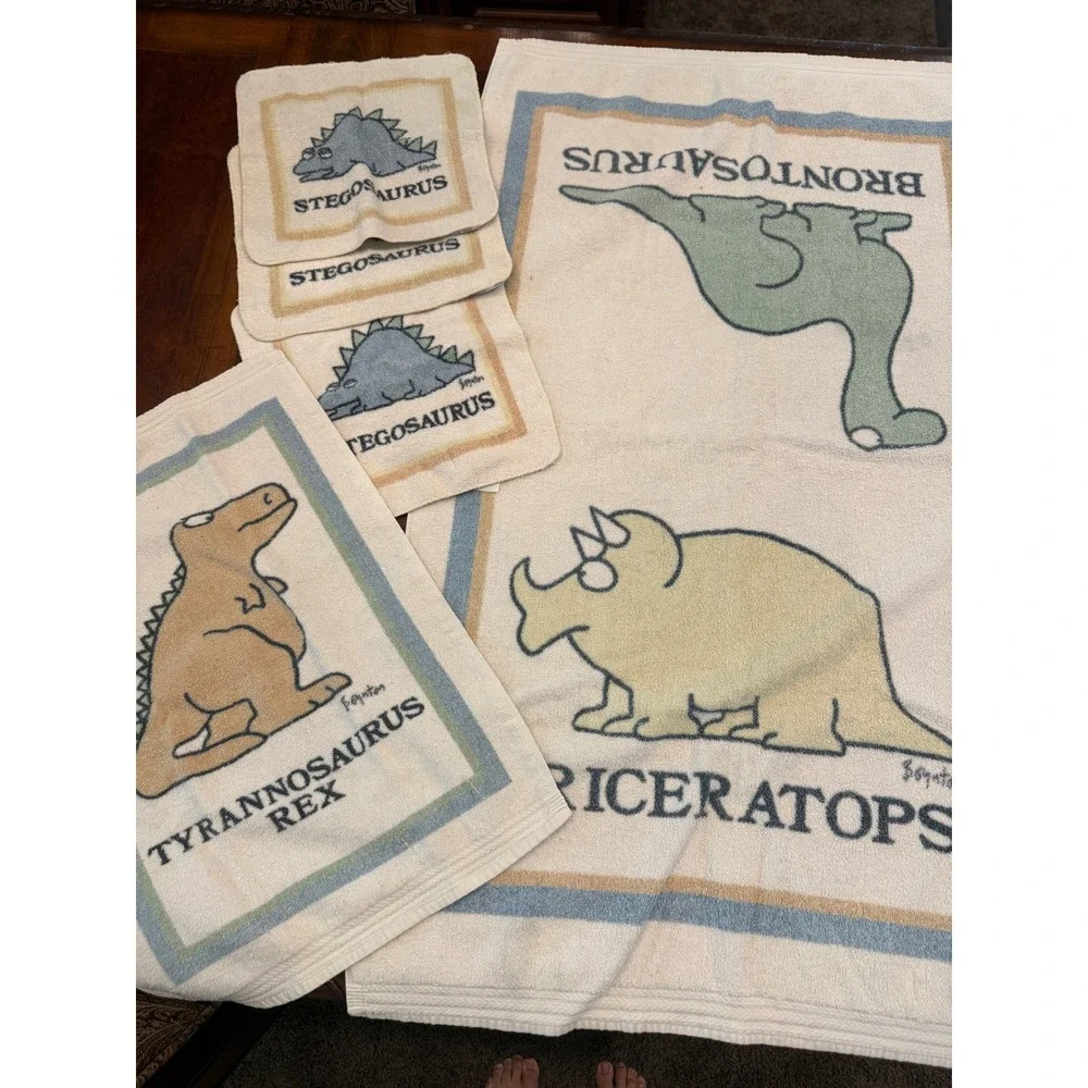 Vintage Sandra Boynton for Martex Dinosaur Towel Set 5pc Cotton USA Made 80s